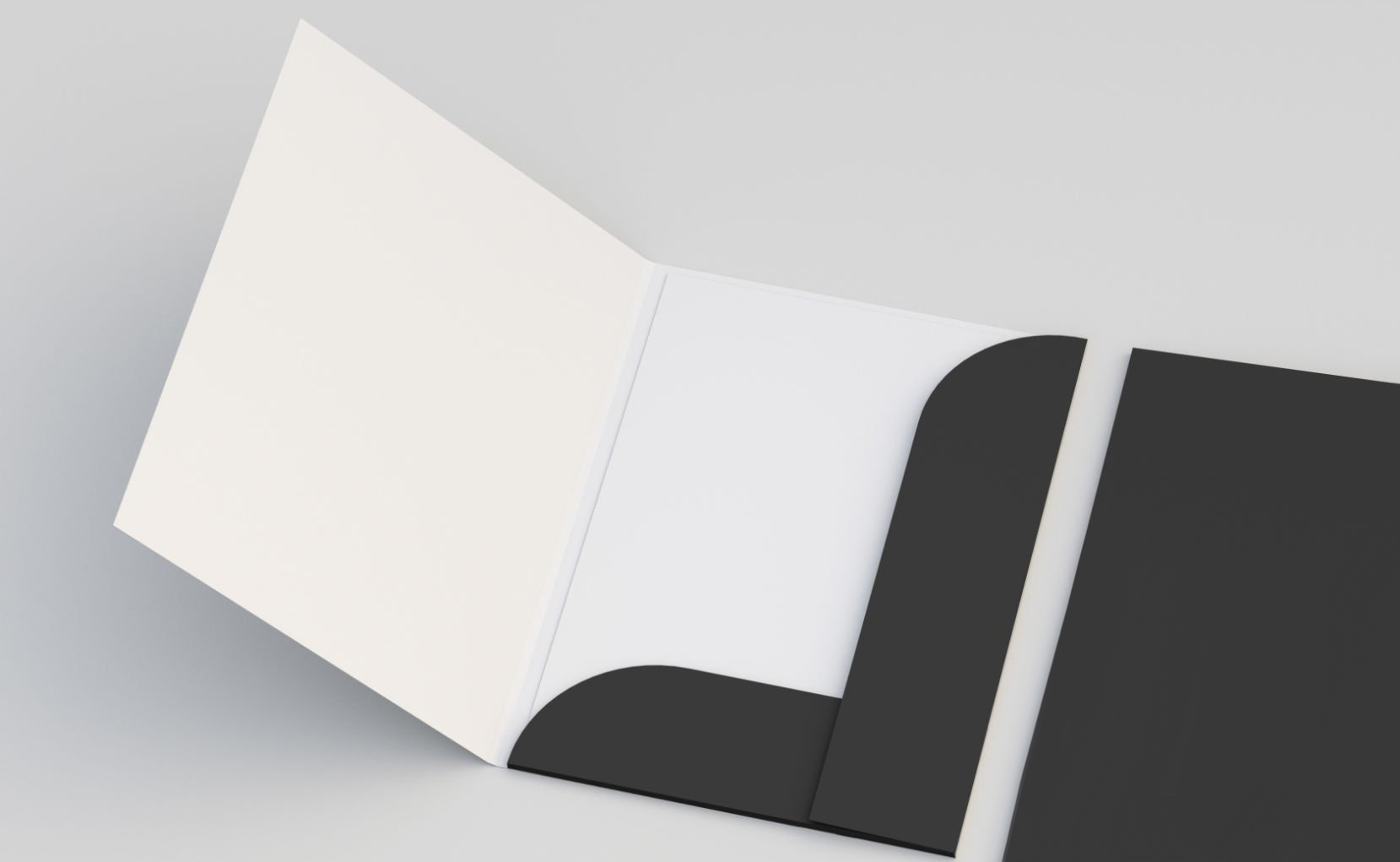 Closed and open mock-up folders on light background. 3d rendering.